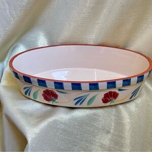 Lenox Poppies on Blue Oval Casserole Dish 14", Hand Painted Poppy Flowers,